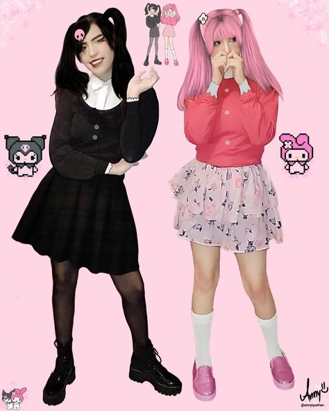 My Melody, Kuromi, Humanized, cosplay Kuromi Human Version, Kuromi Cosplay, Kuromi Human, Onegai My Melody, My Melody And Kuromi, Melody And Kuromi, Easy Cosplay, Human Version, My Melody Kuromi