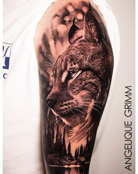 Swiss Tattoo, Lynx Tattoo, Unique Animal Tattoos, Tattoo Generator, Animal Tattoos For Men, Animal Tattoos For Women, Black Panther Tattoo, Unique Half Sleeve Tattoos, Tattoo Line Art