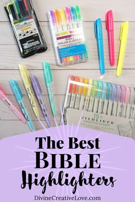 Looking for the best Bible highlighters? Check out my top three picks! Bible Highlighting Key Simple, Best Bible Highlighters, Highlight Bible Key, Bible Journaling Highlighting Key, Bible Highlighting Key, Highlighters For Bible, Bible Highlighting System, Bible Supplies, Bible Pens