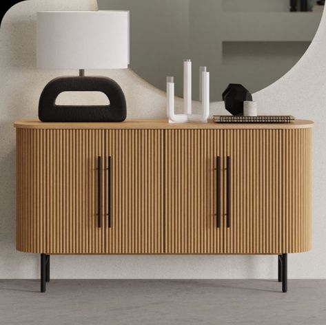 Fluted Storage Cabinet, Dining Room Sideboard Ideas Modern, Minimal Dinning Room, Fluted Cabinet, Living Room Buffet, Modern Sideboard Buffet, Dinning Tables, Furniture With Storage, Sideboard Modern