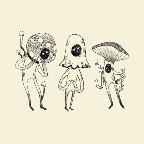 Creepy Mushroom Drawing, Goblincore Tattoo, Mushroom Folk, Cheyenne Barton, 캐릭터 드�로잉, Mushroom Art, Tattoo Design Drawings, Sketchbook Art Inspiration, Art Drawings Sketches