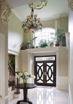 Love the details & ledge above this front door! And the ceiling medallion, corbels, trim around door openings... - Interior Details | Creative Design Construction & Remodeling Bedroom Ledge Decorating Ideas, Foyer Window Ideas, Above Door Shelf Decor, Nook Above Front Door, Above Door Decor Entry Ways, Ceiling Ledge Decor Ideas, Plant Ledge Decorating Ideas, High Ledge Decorating Ideas Living Rooms, Foyer Ledge Decorating Ideas