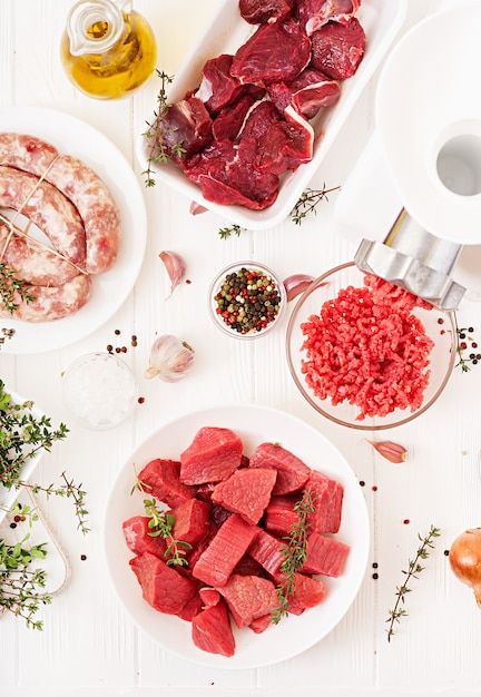 Meat Dish Assortment Copy Space Vectors, Photos and PSD files | Free Download Protein Pictures, Slow Cooked Brisket, Mediterranean Spices, Flat Iron Steak, Raw Meat, Beef Sandwich, Homemade Sausage, Creative Photoshop, Butcher Shop