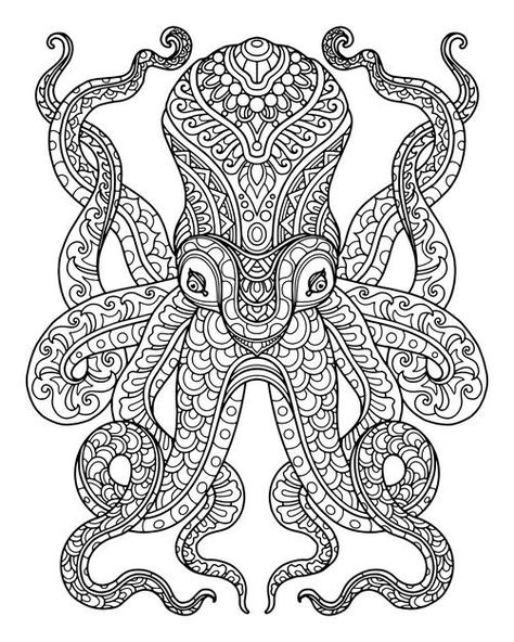 Sea life coloring page illustration and ... | Premium Vector #Freepik #vector #mandala #animals #octopus #outline Octopus Mandala Tattoo, Mandala Animal Drawing, Amphitrite Tattoo, Mandala Animal Tattoo, Mandala Octopus, Octopus Outline, Animal Mandala Coloring Pages, Sea Mandala, Mandala Animals