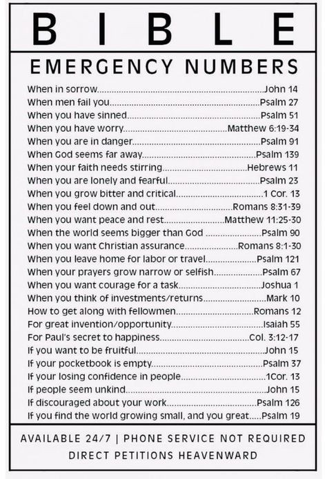 Bible Emergency Numbers, Emergency Numbers, Learn The Bible, Motivational Bible Verses, Comforting Bible Verses, Christian Bible Study, Ayat Alkitab, Bible Study Lessons, Bible Study Verses