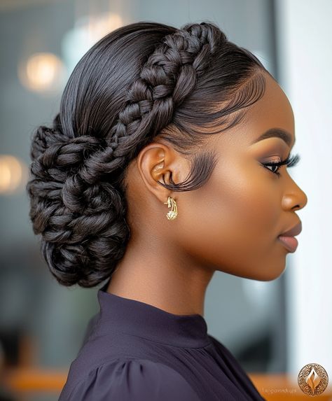 ☀️ Edgy Bride Braid Updo Glamorous Braids Updo Hairstyle Box Braids Wedding Hairstyles Updo, Style Braids For Wedding, Wedding Natural Hairstyles Black Women, African Bridal Hairstyles Natural Hair Brides, Bridal Updo Black Women, Wedding Updo Black Women, Bride Braid, African American Updo Hairstyles, Updo For Wedding