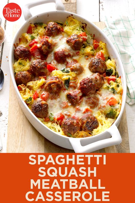 Spaghetti Squash Meatball Recipes, Meatballs With Spaghetti Squash, Meatballs Spaghetti Squash, Meatball Stuffed Spaghetti Squash, Keto Spaghetti Squash And Meatballs, Spaghetti Squash And Meatballs Recipes, Meatball And Veggie Recipes, Spaghetti Squash Meatball Casserole, Spaghetti Squash With Meatballs