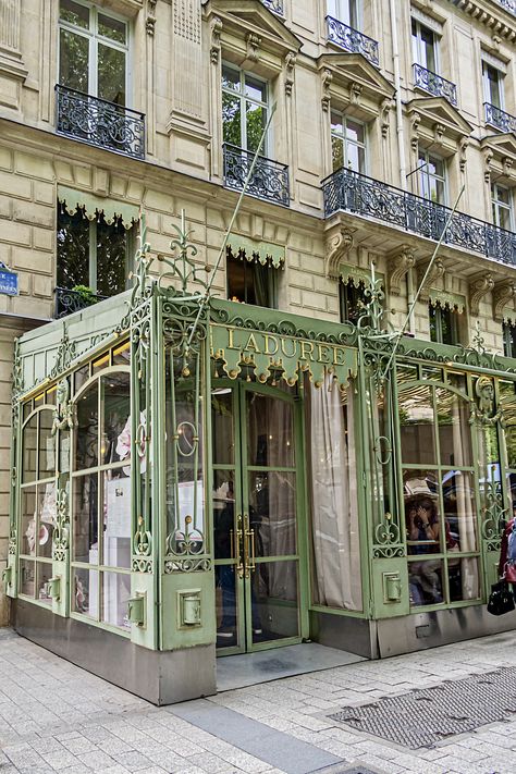 Laduree Champs Elysee, Laduree Interior, Parisian Cafe Aesthetic, Paris Must See, Charleston House, Paris Interiors, Parisian Architecture, Laduree Paris, About Paris