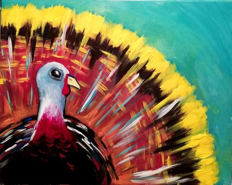 Learn to Paint Autumn Thanksgiving Turkey tonight at Paint Nite! Our artists know exactly how to teach painters of all levels - give it a try! How To Paint A Turkey, Thanksgiving Turkey Painting, Easy Turkey Painting, Painting A Turkey, Turkey Canvas Painting, Thanksgiving Acrylic Paintings, Turkey Paintings On Canvas Easy, Thanksgiving Paintings On Canvas, Thankful Painting