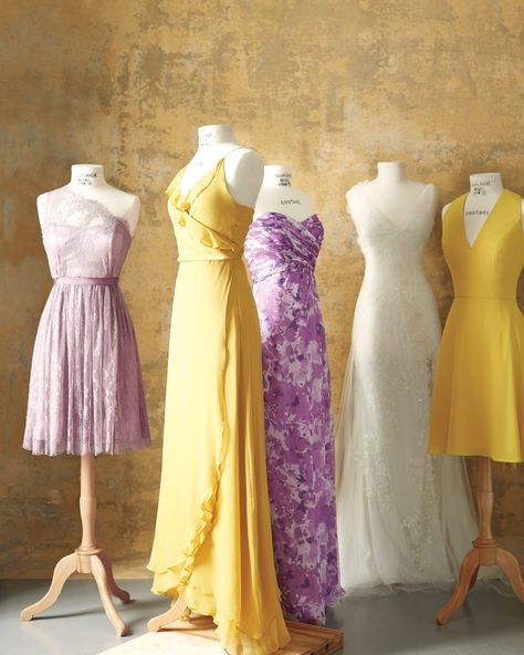 8 Lavender and Yellow Ideas to Make an Impressionistic Impact at Your Wedding Ariel Dress, Yellow Bridesmaid Dresses, Yellow Bridesmaids, Dusty Mauve, Weddings By Color, Soft Orange, Modern Shapes, Yellow Silk, Martha Stewart Weddings