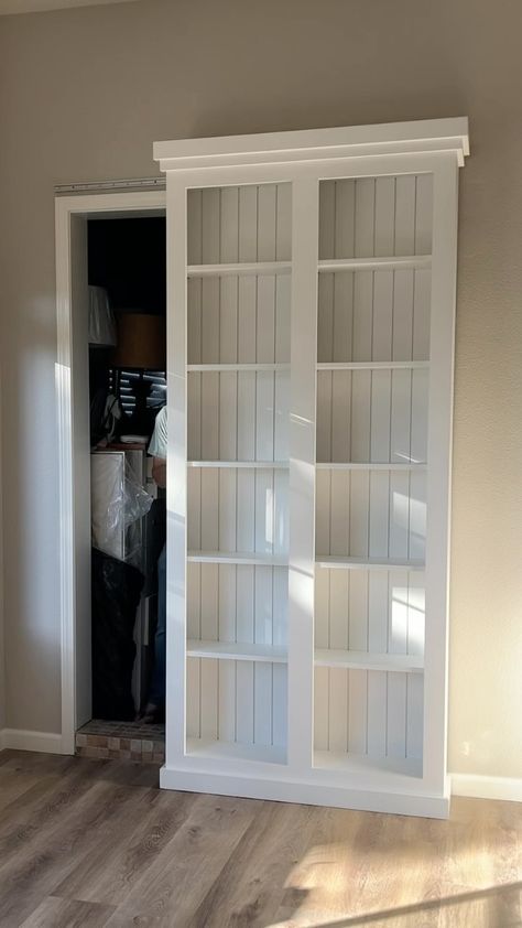 Instagram Shallow Bookcase Door, Swinging Bookshelf Door, Door In Bookshelf, Hidden Room Behind Bookshelf, Sliding Bookshelf Door, Sliding Bookcase Door, Sliding Bookshelf, Sliding Bookcase, Bookshelf Doors