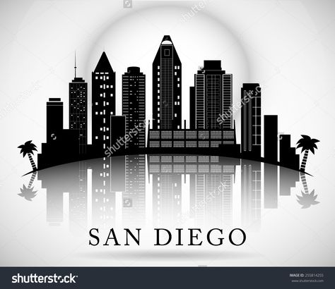 Reflection Design, San Diego Tattoo, Coronado Bridge, Skyline Tattoo, San Diego Skyline, San Diego City, Black And White Google, Boston Skyline, Epic Tattoo