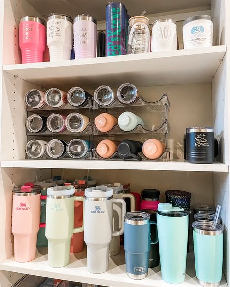 Who's thirsty?! 🥤  These wine racks are perfect for these slim cups that easily tip over - now they can see exactly which one they want - and you know sometimes there's just one perfect cup that suits your mood.  ✨ Shop this post at our link in bio!  #kitchen #kitchengoals #kitchenorganization #kitcheninspo #pantry #pantryorganization #clearcontainers #organizing #organizingtips #nashville #nashvilleorganizing #movingconcierge #unpacking #tidyhomenashville #moveconcierge #unpackingnashville Cup Cabinet, Cups And Mugs Organization, Organize Cups In Cabinet, Coffee Cup Organization In Cabinet, Organize Mugs In Cabinet, Organized Cups In Cabinet, Water Bottle Storage Rack, Pantry Organization Hacks, Water Bottle Organization