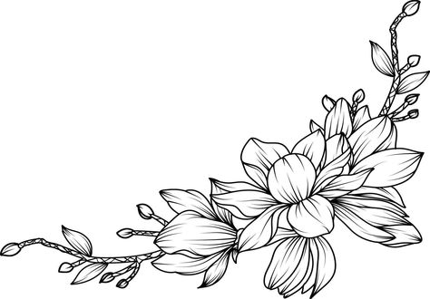 Magnolia Tree Drawing, Flower Sketch, Black And White Line Art, White Line Art, Magnolia Flowers, Flower Sketches, Wedding People, Magnolia Trees, Black And White Background