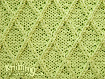 Diamond Lattice stitch - It is a bit time-consuming to created a diamond pattern, but is interesting to knit. Great for sweaters. Knitting Stitch Patterns, Knitting Squares, Knitting Abbreviations, Knitting Patterns Free Blanket, Honeycomb Stitch, Knit Stitches, Cable Knitting, How To Purl Knit, Blanket Knitting Patterns