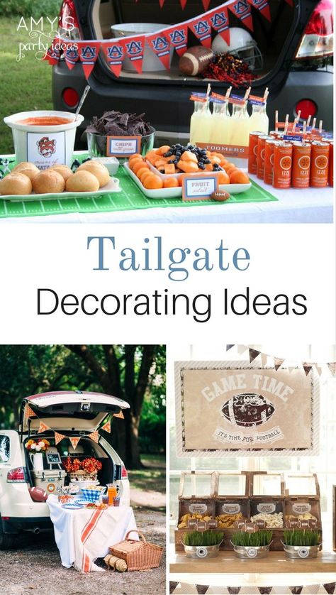 Tailgate decorating ideas for all football fans!  Classy DIY party decor from some amazing bloggers. A little of everything from recipes to party printables | truck | fall | super bowl | college | high school | banners | Auburn | Tennessee and much more High School Football Tailgate Ideas, Tailgate Ideas Decorations, Auburn Tailgate Decorations, High School Tailgate Ideas, Tailgate Decorating Ideas, Superbowl Treats, Auburn Tailgate, College Football Tailgate, Tailgate Decorations