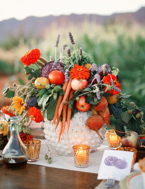 Farm Fresh Wedding Inspiration | Green Wedding Shoes Wedding Blog | Wedding Trends for Stylish + Creative Brides Fruit Centerpieces Wedding, Vegetable Centerpieces, Dinner Centerpieces, Peonies Centerpiece, Fruit Centerpieces, Lush Wedding, Fruit Wedding, Centerpieces Ideas, Floral Arranging