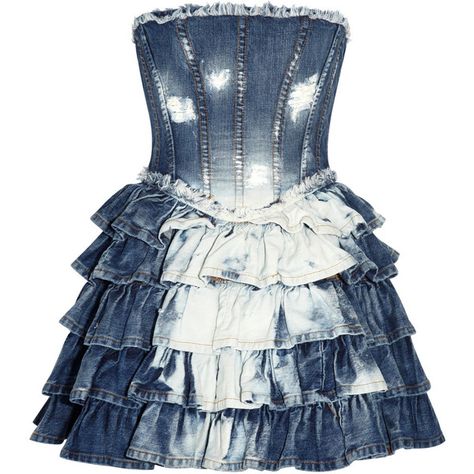 D&G Ruffled Bleached Denim Dress ($305) ❤ liked on Polyvore featuring dresses, vestidos, blue, women, zipper dress, blue dress, short ruffle dress, short dresses and blue mini dress Short Ruffle Dress, Denim Ruffle Dress, Clothing Pattern Design, Strapless Ruffle Dress, Strapless Dresses Short, Blue Strapless Dress, Blue Dress Short, Frilly Dresses, Tiered Ruffle Dress