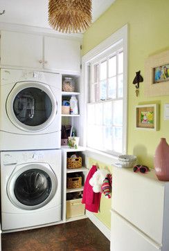 Laundry Photos Small Laundry Mud Room Design Ideas, Pictures, Remodel, and Decor - page 32 Front Loader Laundry Room, Front Loader Laundry Room Ideas, Laundry Room Storage Shelves, Small Laundry Room Organization, Room Storage Diy, Stackable Washer And Dryer, Mud Rooms, Young House, Laundry Room Ideas