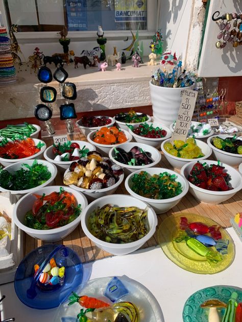 Little glass fruit and candies from a little shop in Buano, Italy, a small island just off of Venice. #italy #italytraveltips #italytravelinspiration #italytrip #murano #burano #muranoglass #aesthetic #travel #travelgram #traveling #traveltheworld Murano Venice, Burano Italy, Glass Fruit, Murano Italy, Italy Travel Tips, Italy Aesthetic, Brooklyn Baby, Aesthetic Travel, Instagram Highlights