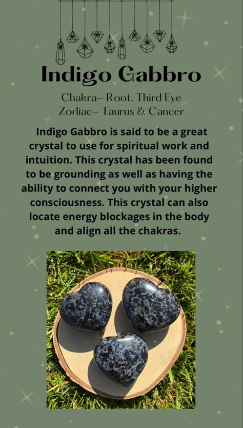 Indigo Gabbro Crystal Meaning, Crystal Healing Stones, Taurus Zodiac, Third Eye Chakra, Root Chakra, Crystal Meanings, Third Eye, Healing Stones, Crystal Healing