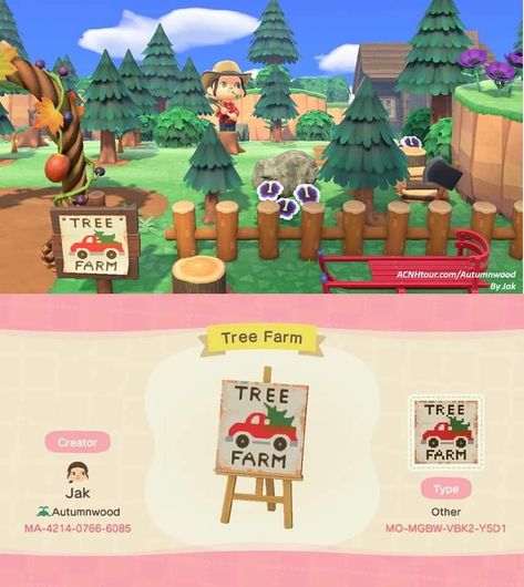 Animal Crossing Tree Farm Sign, Animal Crossing Christmas Island Ideas, Christmas Ideas Acnh, Animal Crossing Christmas Tree Farm, Acnh Tree Farm Sign, Tree Farm Animal Crossing, Christmas Animal Crossing Codes, Tree Farm Acnh, Animal Crossing Tree Farm