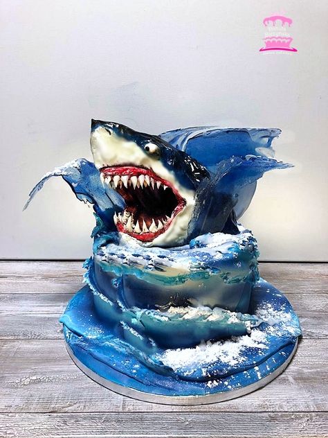 Ocean Birthday Cakes, Shark Birthday Cakes, 12th Birthday Cake, Fondant Techniques, Shark Themed Party, Man Eater, Shark Themed Birthday Party, Shark Cake, Fantasy Cake