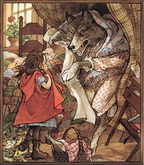 Little Red Riding Hood being trapped and about to get eat up by the Big Bad Wolf illustrated by Trina Schart Hyman Trina Schart Hyman, Fairy Tale Art, Red Riding Hood Wolf, Red Riding Hood Art, Red Ridding Hood, My Hood, Classic Fairy Tales, Fairytale Illustration, Big Bad Wolf