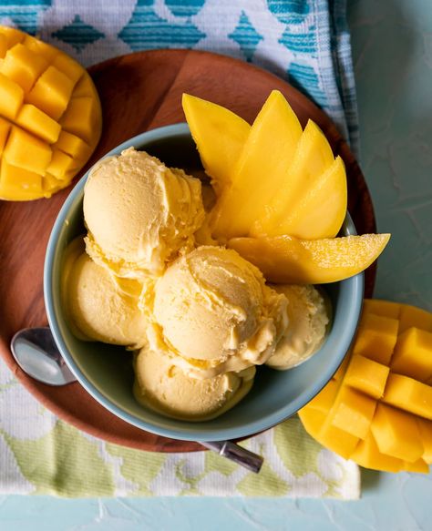 Rich and Creamy Mango Ice Cream Recipe - Pineapple and Coconut Fig Dessert, Mango Ice Cream Recipe, Coconut Ice Cream Recipes, Mango Ice Cream, Making Homemade Ice Cream, Coconut Ice, Cream Kitchen, Coconut Ice Cream, Mango Recipes