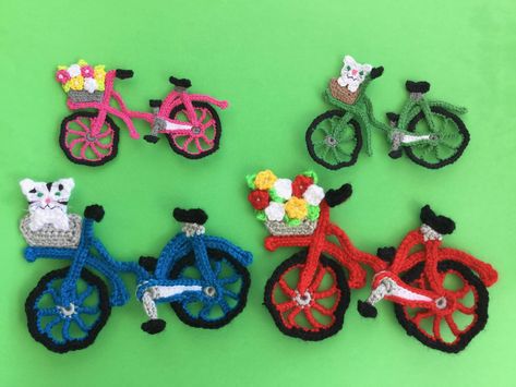 Finished crochet bicycle applique group landscape Bicycle Applique, Crochet Bicycle, Free Crochet Teddy Bear, Teddy Bear Applique, Bear Applique, Applique Tutorial, Crochet Teddy Bear Pattern, Crochet Baby Toys, Crochet Blocks