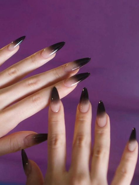 Black Collar Color Nails Embellished Beauty Tools Long Black Ombre Nails, White To Black Gradient Nails, Clear To Black Ombre Nails, Black Nails Gradient, Ombre Nails Black And White, Tan To Black Ombre Nails, Black Ombré Almond Nails, White Black Ombre Nails, Spooky Ombre Nails