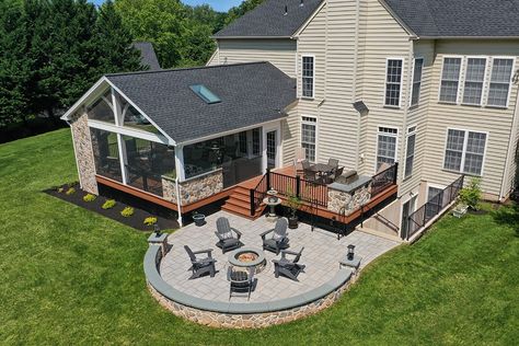 Porch/Deck/Patio - Phoenixville, PA | Keystone Custom Decks Patio Next To Screened In Porch, Covered Screened Patios Attached To House, Backyard Patio Designs With Screen Porch, Large Deck Patio Ideas, Back Deck With Patio Underneath, Deck Onto Patio, Covered Porch And Patio Combo, Backyard Deck To Patio Ideas, Deck Leading To Pool