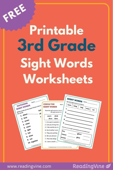 Language Arts 3rd Grade Worksheets, Grade 3 Sight Words Free Printable, Free Printables For 3rd Grade, 3rd Grade Sight Words Free Printable, 3rd Grade Sight Word List, School Worksheets 3rd Grade, 3rd Grade Ideas, Third Grade Writing Activities, Summer School Worksheets