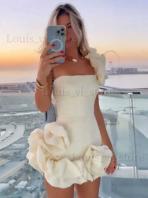 Basic Casual Dresses Elegant Flower Edge Mini Dress Women Fashion Slim Off Shoulder Rose Pleated Short Robe 2023 Spring Female Party Evening Dresses T240227 Dresses Elegant, Elegant Flowers, Pants Casual, Women's Fashion Dresses, Elegant Dresses, Women Fashion, Casual Pants, Casual Women, Casual Dresses