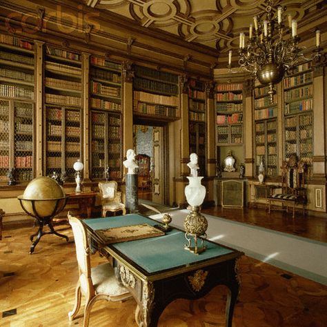 Interior View of the Library in the Castello di Miramare. Library In Castle, Royal Study Room Aesthetic, Castle Study Room, Royal Study Room, Castle Library Aesthetic, Fancy Library, Chateau Library, French Castle Interior, Mansion Library