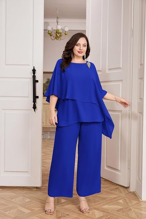 Amazon.com: Hanna Nikole Plus Size Mother of Bride Pant Suits 2 Piece Chiffon Sets Ruffle Layers Wedding Guest Outfit : Clothing, Shoes & Jewelry Rainbow Wedding, Short People, Pant Suits, Mother Of Bride, Guest Outfit, Wedding Guest Outfit, Simply Beautiful, Wedding Guest, 2 Piece