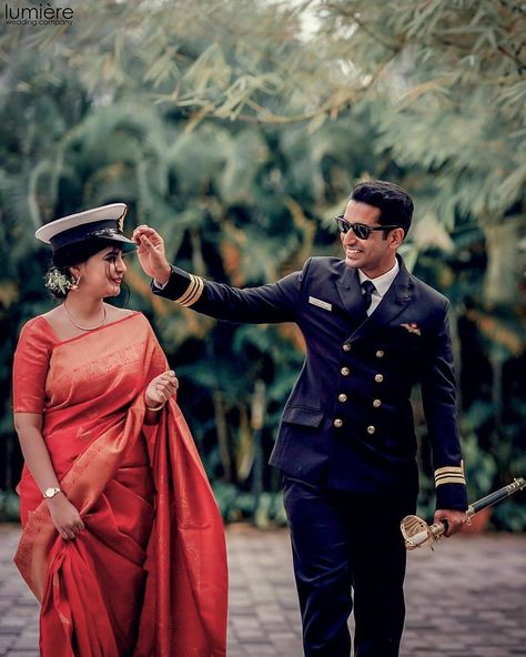 Navy Couple Pictures, Navy Couple, Army Wedding, Pre Wedding Shoot Ideas, Indian Navy, Military Wedding, Navy Wife, Wearing Color, Wedding Company