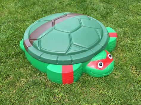 Little tikes turtle sandbox turned Ninja Turtle! #ninja turtle Turtle Sandbox Makeover, Sandbox Makeover, Daycare Backyard, Turtle Ninja, Ninja Turtles Birthday Party, Play Area Backyard, Playground Ideas, Ninja Turtle Birthday, Turtle Birthday