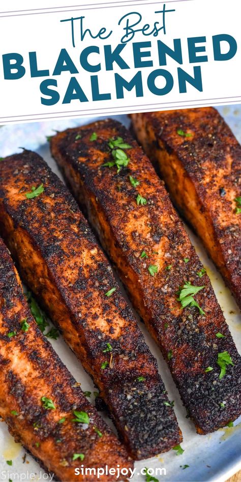 Blackened Salmon is an easy dinner that is ready in less than 25 minutes. The flavors of our Cajun seasoning put this recipe over the top! Cast Iron Salmon, Blackened Salmon Recipes, Spiced Salmon, Salmon Recipes Oven, Salmon Dinner Recipes, Oven Salmon, Salmon Recipes Pan Seared, Homemade Cajun Seasoning, Grilled Salmon Recipes