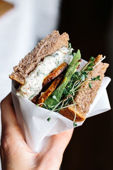 The ultimate stacked veggie sandwich with sunflower seed tzatziki, golden beets, avocado and sprouts! Golden Beets, Veggie Sandwich, Vegan Sandwich, God Mat, Sunflower Seed, Whole Foods, Vegan Eating, Grey's Anatomy, Junk Food