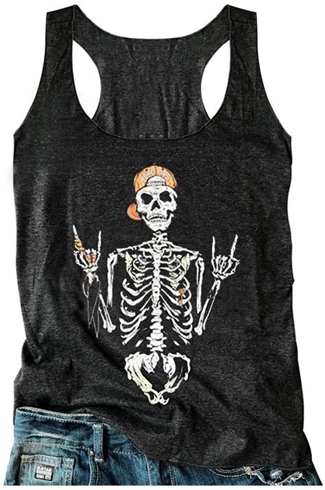 PRICES MAY VARY. ✦ Tank Tops Material:80%Cotton+20%Polyester,Soft Comfortable ,High Quality Boutique, Constructed of a light weight,soft poly cotton fabric that gently drapes around your figure. ✦ Tank Tops Features:Halloween Skull Graphic Tank Tops,Trendy Vintage Halloween Skull Print Tanks Vest,Summer Casual Basic Sleeveless Tee Shirts,Hawaii Beach Loose Racerback Vest Cami,Summer Holiday Relaxed Crew Neck Tank Tops Clothing ✦ Tank Tops Occasion: Suggest to Tuck it Into Leggings or Jeans Get a Tank Tops Summer, Graphic Tank Tops, Sleeveless Tee, Vintage Graphic, Summer Tank Tops, Workout Tank Tops, Trendy Tops, Racerback Tank Top, Summer Tops