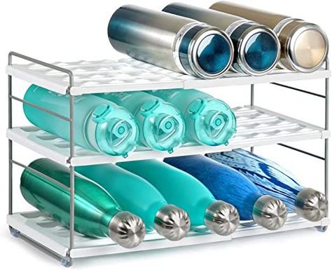 Countertop Pantry, Water Bottle Storage Rack, Water Bottle Organizer, Pantry Refrigerator, Wine Organization, Cup Organizer, Bottle Organizer, Water Bottle Organization, Wine Bottle Display