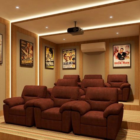 9 Realistic Home Theater Ideas for Small Spaces That You'll Love - Home Chic & Comfort Simple Home Theatre Room Ideas, Theater Room Snack Bar Ideas, Bonus Room Movie Theater, Home Theatre Wall Design, Theater Room Lighting Ideas, Private Theater Room, Attic Home Theater, Small Entertainment Room Ideas, Attic Theater Room