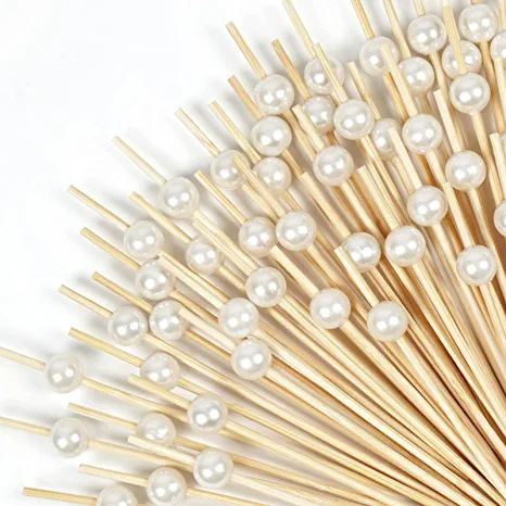 AmazonSmile | Elyum Cocktail Picks 100 PCS Toothpicks for Appetizers Bamboo Cocktail Skewers for Appetizers with White Pearls Food Picks for Party, Wedding, Dessert, Fruit (White, 4.7 Inch): Cocktail Picks Bamboo Cocktail Picks, Bamboo Cocktail, Charcuterie Wedding, Cocktail Skewers, Pearl Baby Shower, Pearl Bridal Shower, Food Decorating, Bridal Shower Inspo, Pearl Party