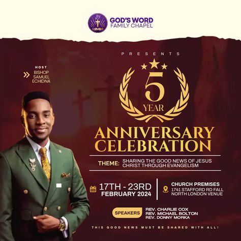 Church Anniversary flyer Anniversary Background Design, Church Anniversary Flyer Design, Anniversary Flyer Design, 11 Year Anniversary, Church Anniversary, Worship Backgrounds, 7 Year Anniversary, Anniversary Banner, Apostle Paul