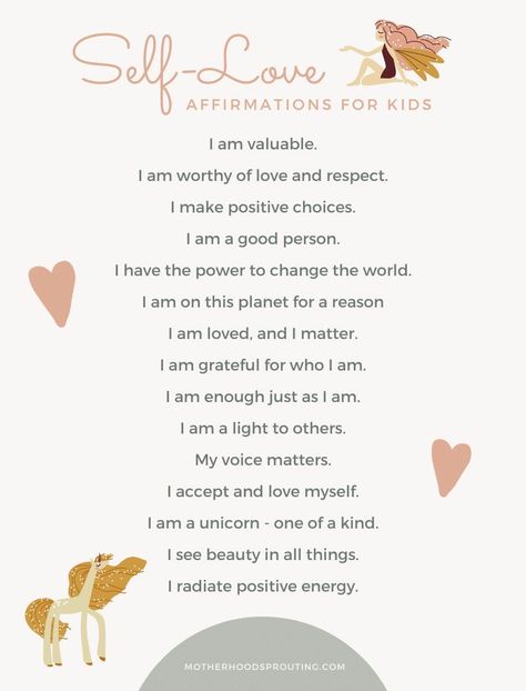 Self Love Activities For Kids, Self Esteem Activities For Kids, Elementary Counselor, Kid Affirmations, Affirmation Ideas, Journal Prompts For Teens, Prayer For Daughter, Giraffe Room, Nanny Ideas