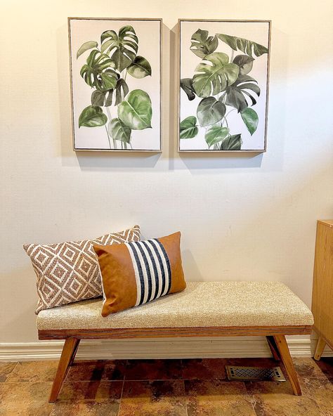 Entryway designed by AMZU Homes. A sitting spot goes a long way in the entryway; easy to wear shoes and the last moment to connect with guests when leaving! 😃 #entryway #entrywaydecor, #interiordesign #seating #bench Seating Bench, Narrow Hallway Decorating, Last Moment, Entry Way Design, Small Entryway, Entryway Decor, Hallway, Wall Painting, Entryway