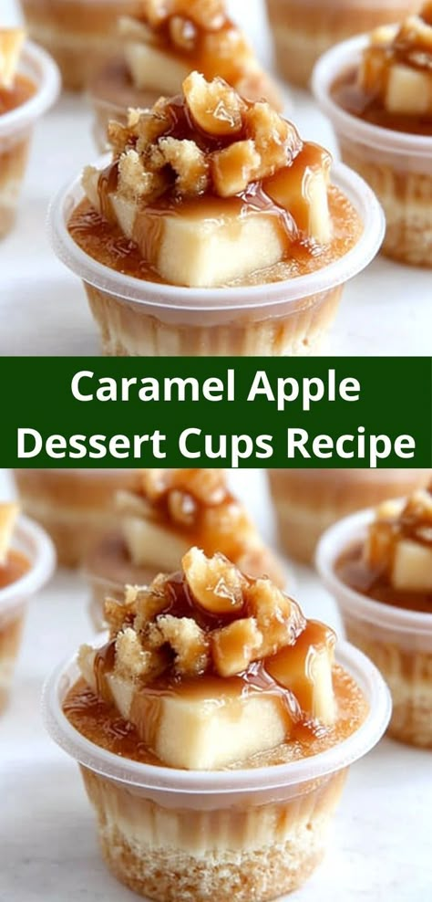 Looking for a quick and delicious dessert? Our Caramel Apple Dessert Cups are simple to prepare, combining rich flavors and textures. Perfect for any occasion, they are sure to impress everyone at your table. Caramel Apple Cups, Caramel Apple Dessert Cups, Apple Crisp Cups, Easy Mini Desserts Recipes, Caramel Apple Dessert, Quick Apple Dessert, Caramel Apple Desserts, Dessert Cups Recipes, Mini Dessert Recipes