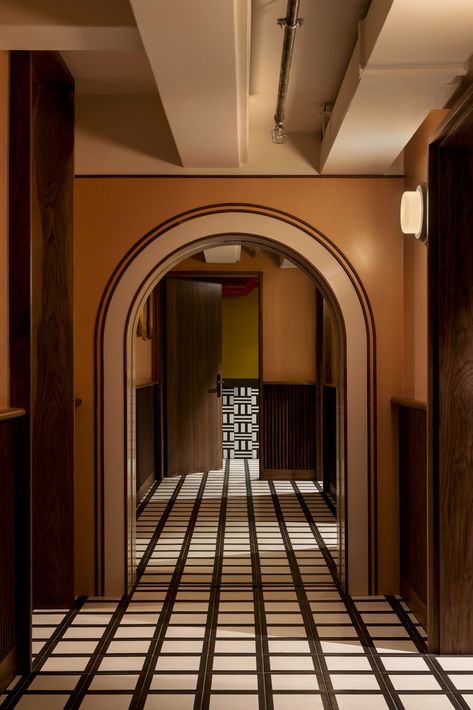 Image 3 of 19 from gallery of Fugazzi Basement Bar / studio gram. Photograph by Timothy Kaye Geometric Tile Pattern, Community Halls, Lake Shore, Private Dining Room, Geometric Tiles, Drinks Design, Basement Bar, Installation Design, Private Dining