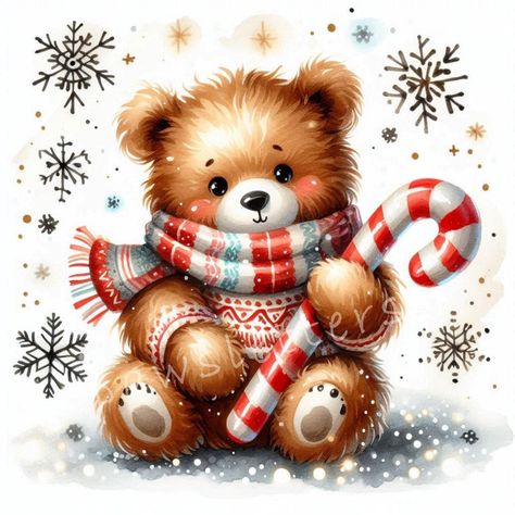 Candy Cane Clipart, Teddy Bear Craft, Cute Winter Animals, Cute Christmas Bear, Teddy Bear Crafts, Seasonal Printables, Bear Craft, Craft Printables, Christmas Bears